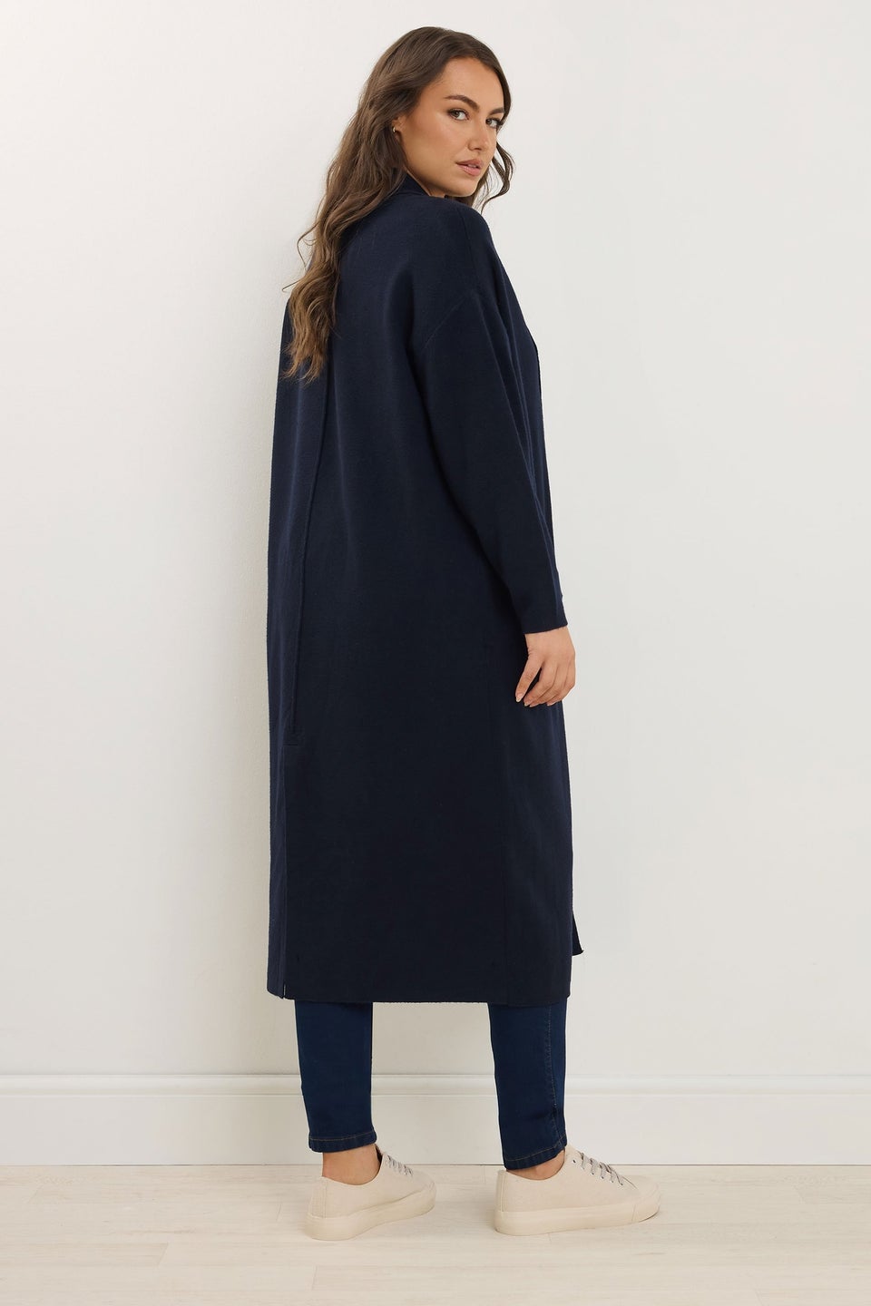 Evans Curve  Navy Blue Longline Coatigan