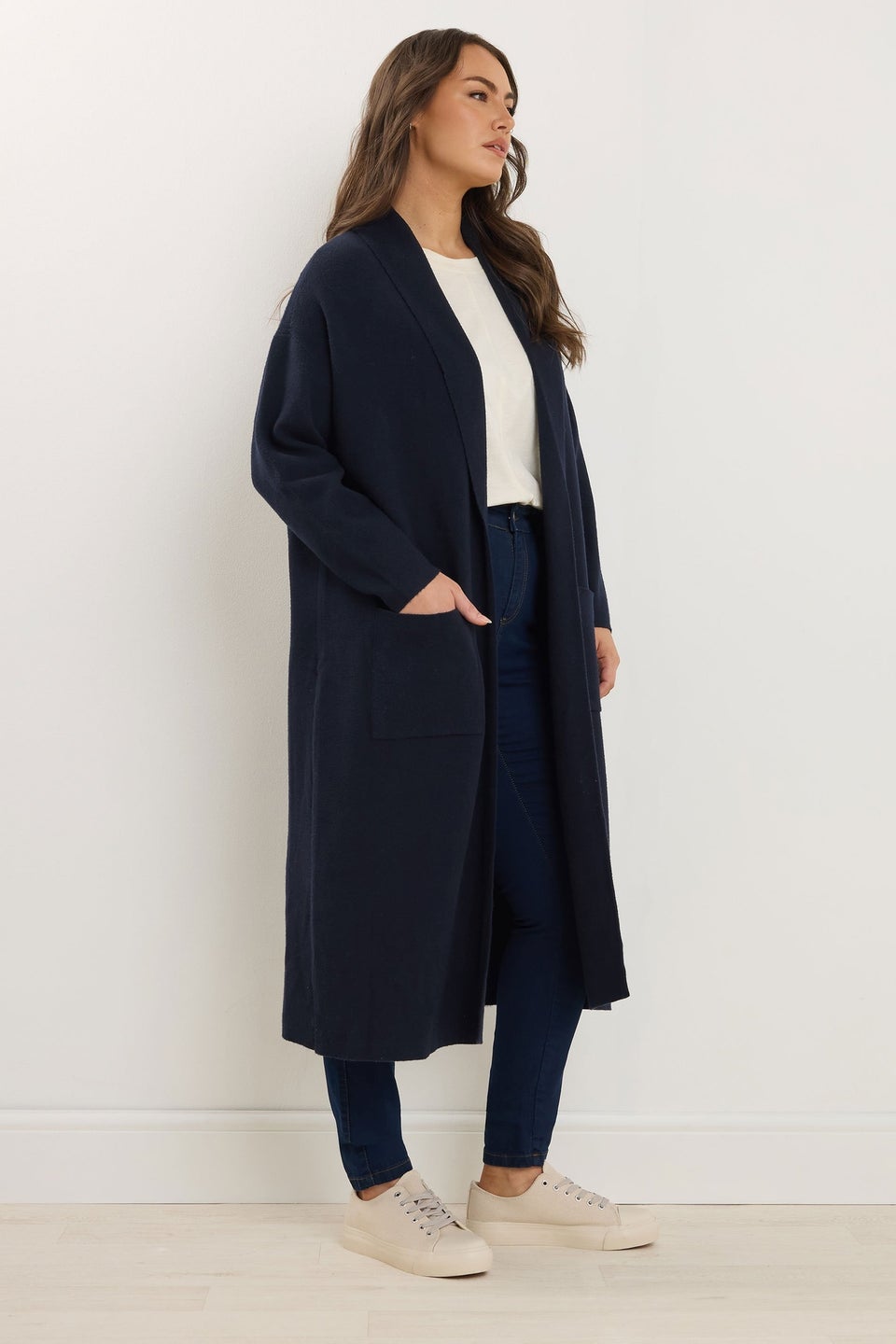 Evans Curve  Navy Blue Longline Coatigan