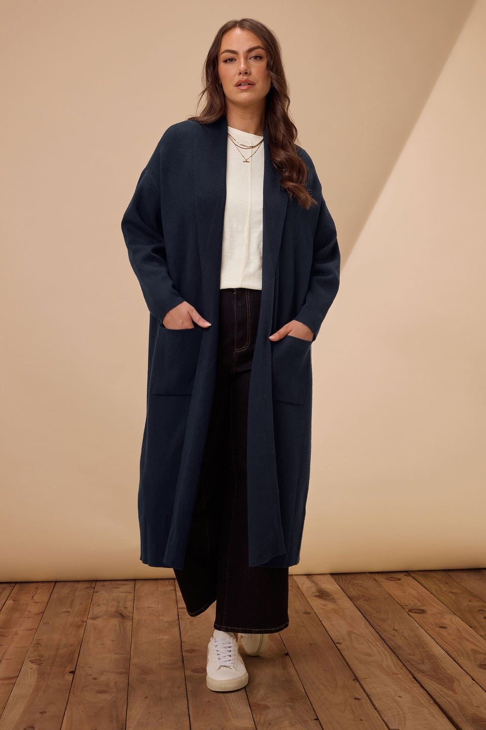 Evans Curve  Navy Blue Longline Coatigan