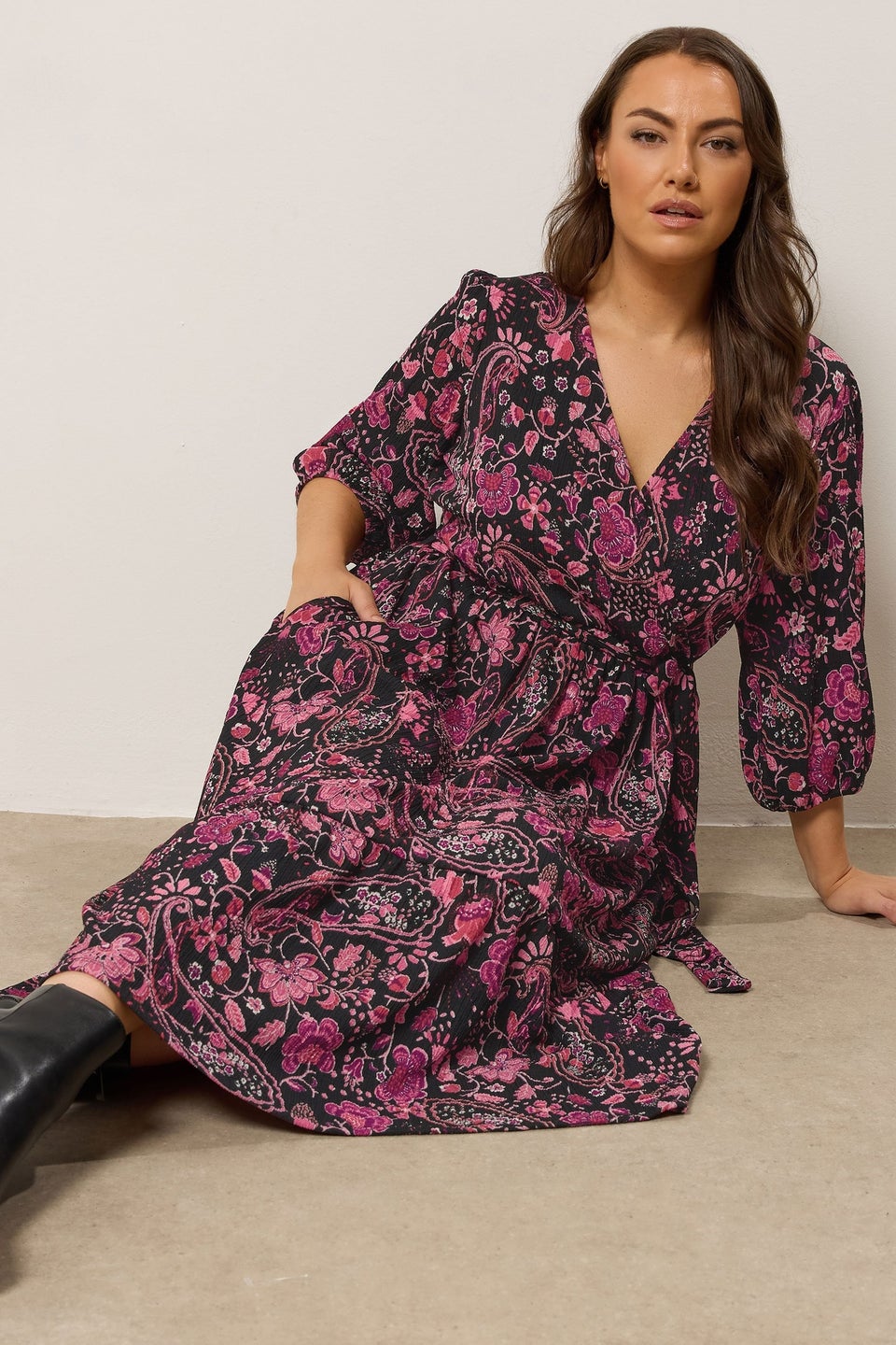 Evans Curve Pink Paisley Print Wrap Dress