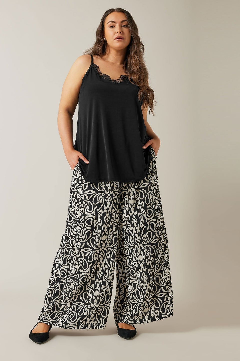 Evans Curve Black Lace Trim Cami Top