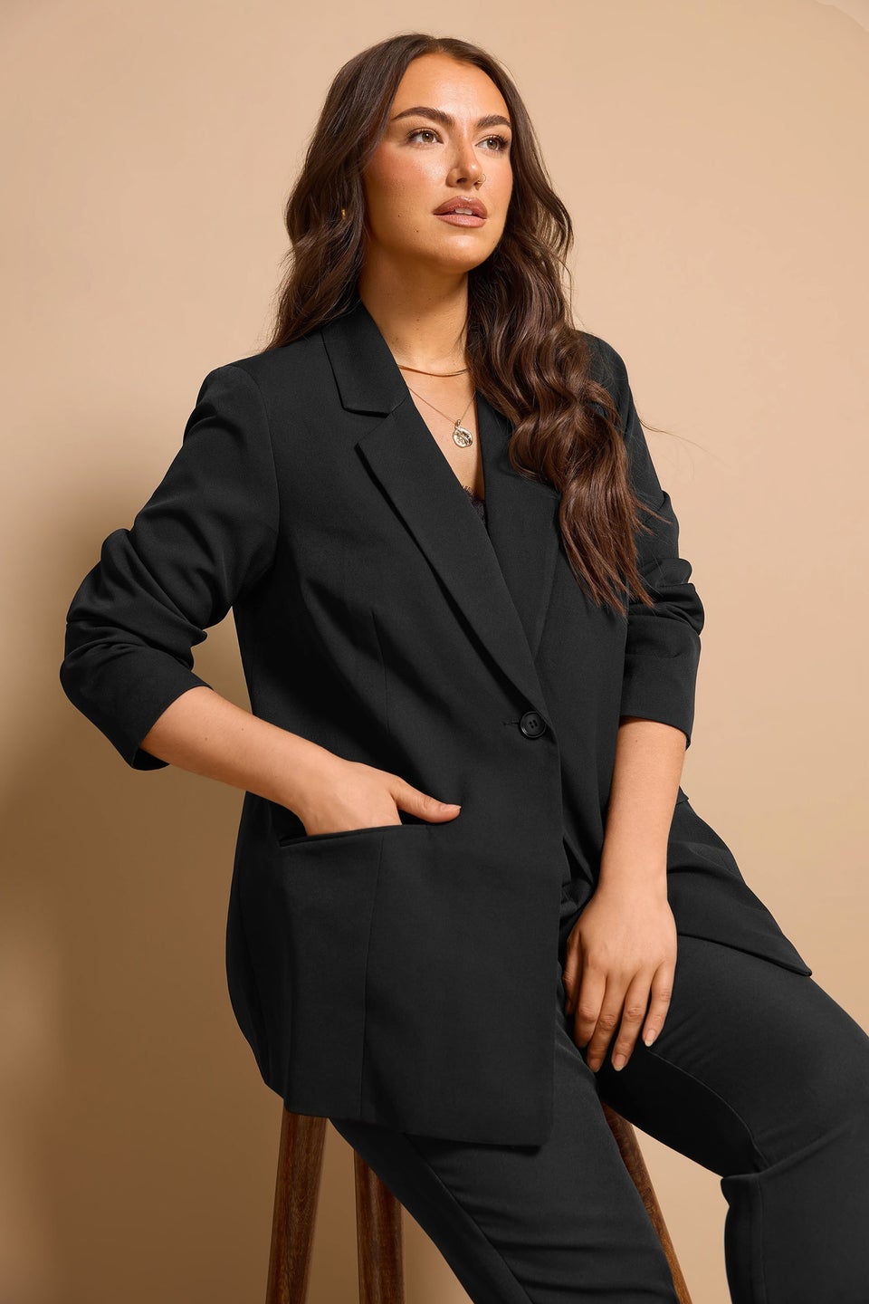 Evans Curve Black Single Breasted Blazer
