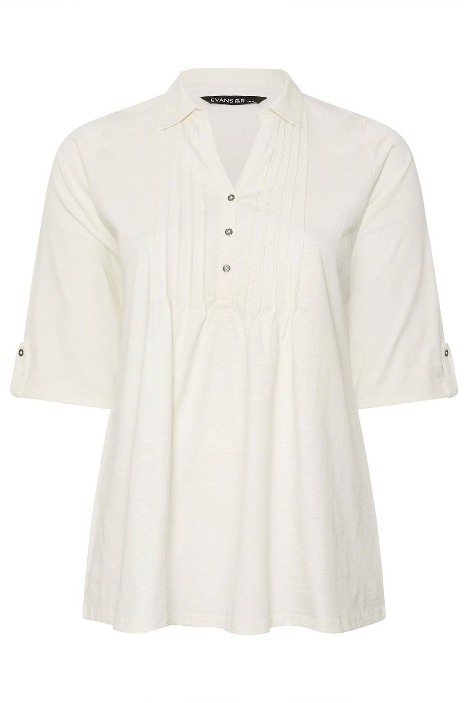 Evans Curve Cream Pintuck Henley Top