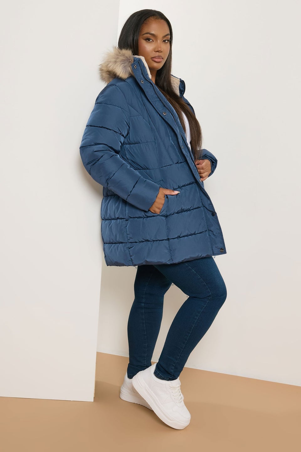 Yours Curve Blue Short Puffer Coat