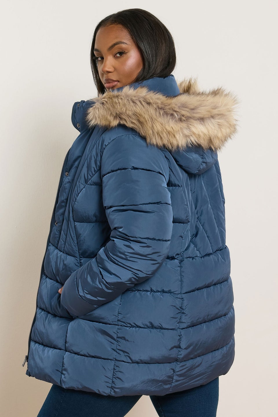 Yours Curve Blue Short Puffer Coat