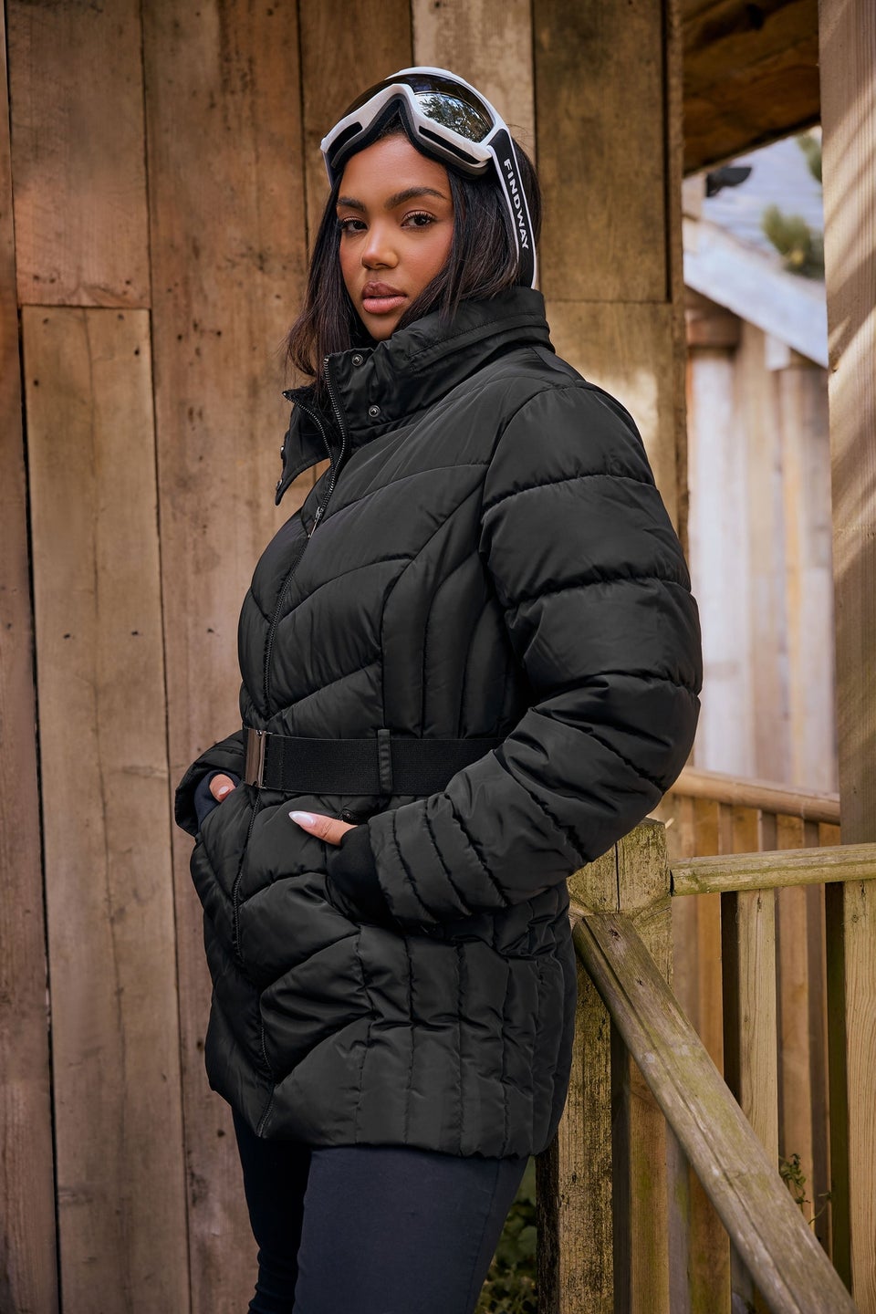 Yours Curve Black Belted Puffer Coat