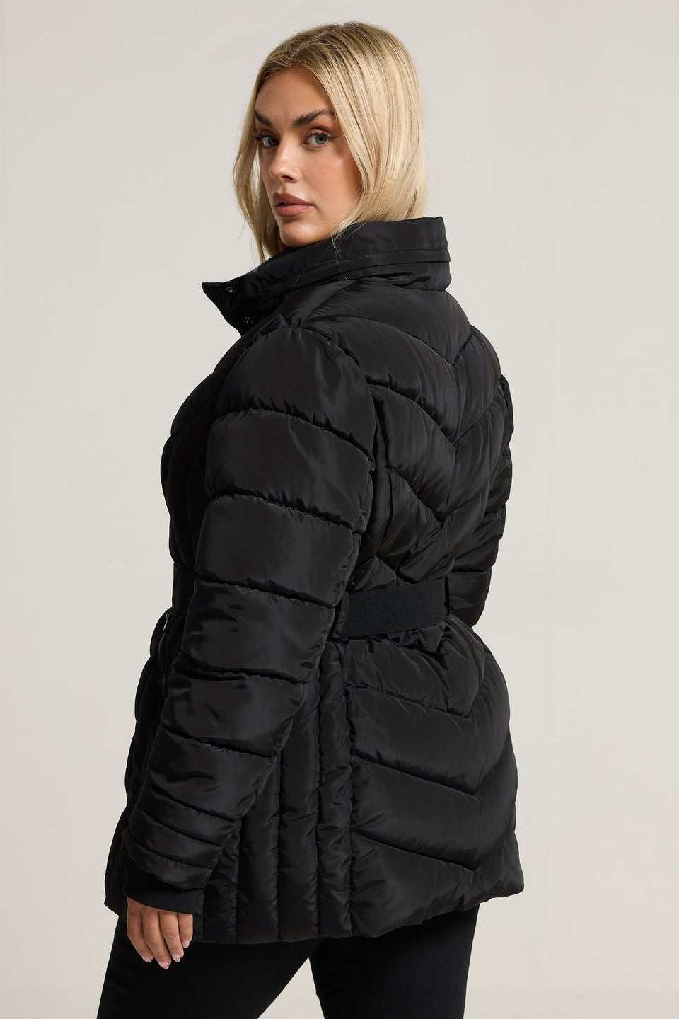 Yours Curve Black Belted Puffer Coat