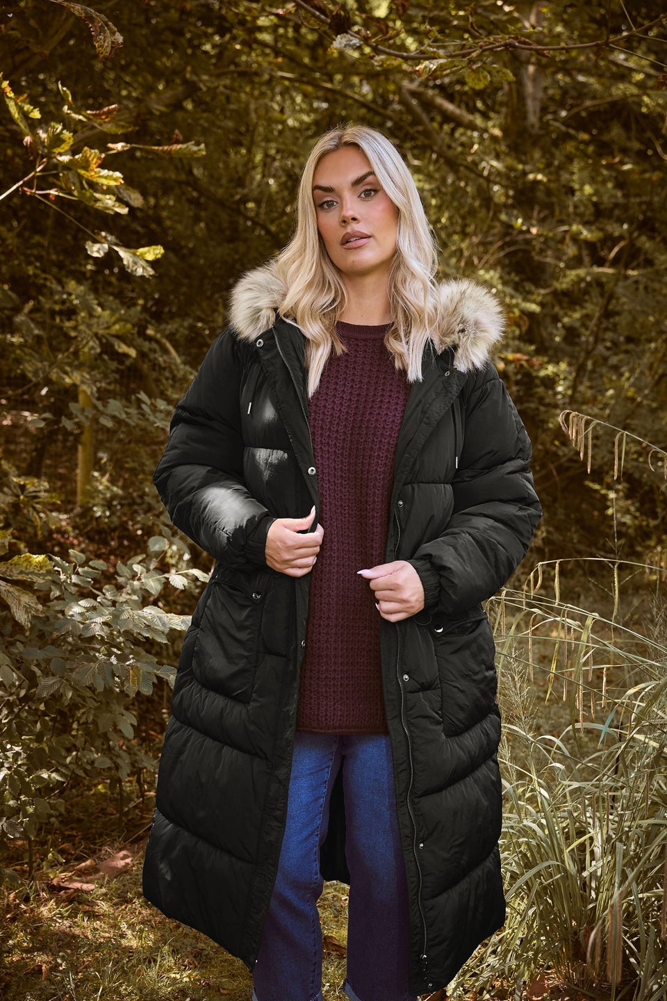Yours Curve Black Padded Parka Coat
