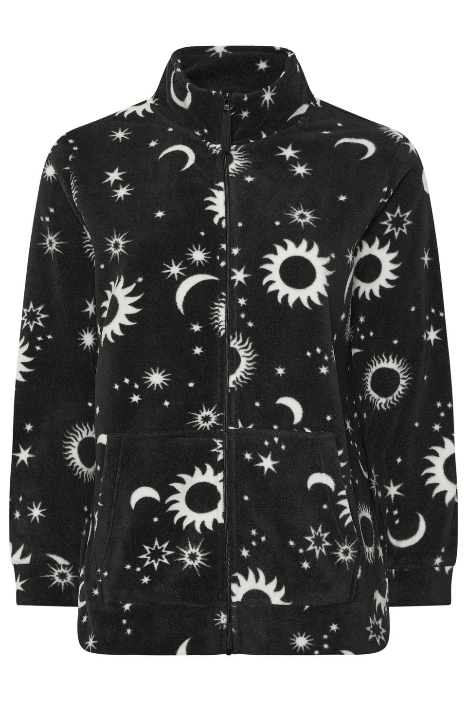 Yours Curve Black Celestial Zip Through Fleece Jacket