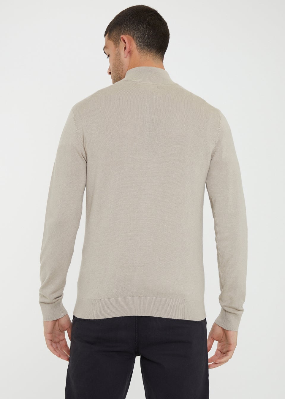 Threadbare Natural Funnel Neck Quarter Zip Knitted Jumper