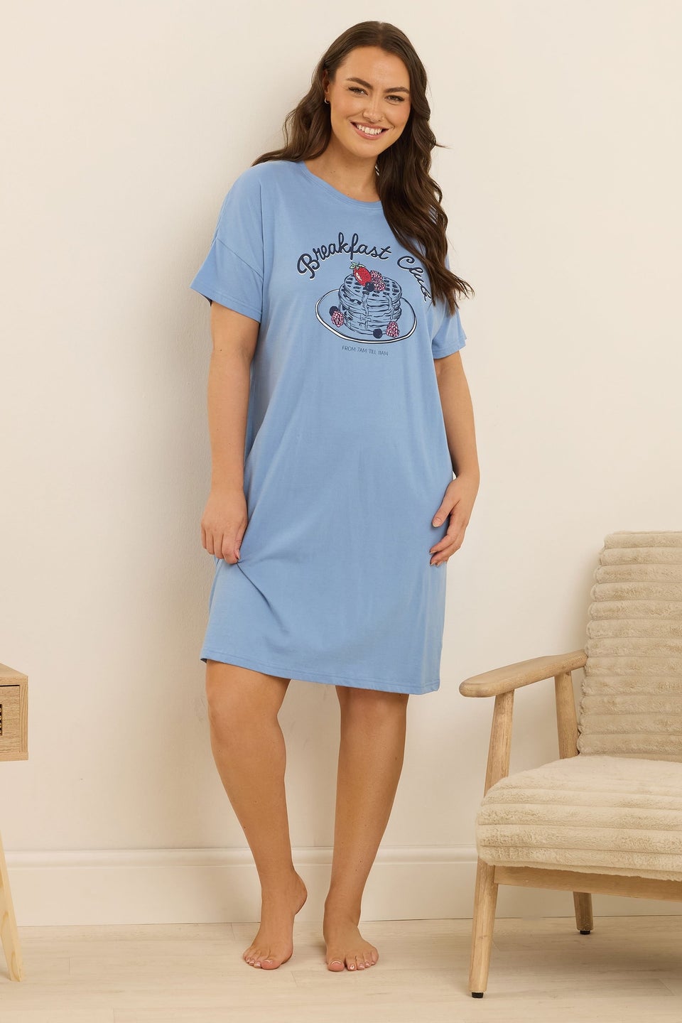 Yours Curve Blue 'Breakfast Club' Sleep Tee Nightdress