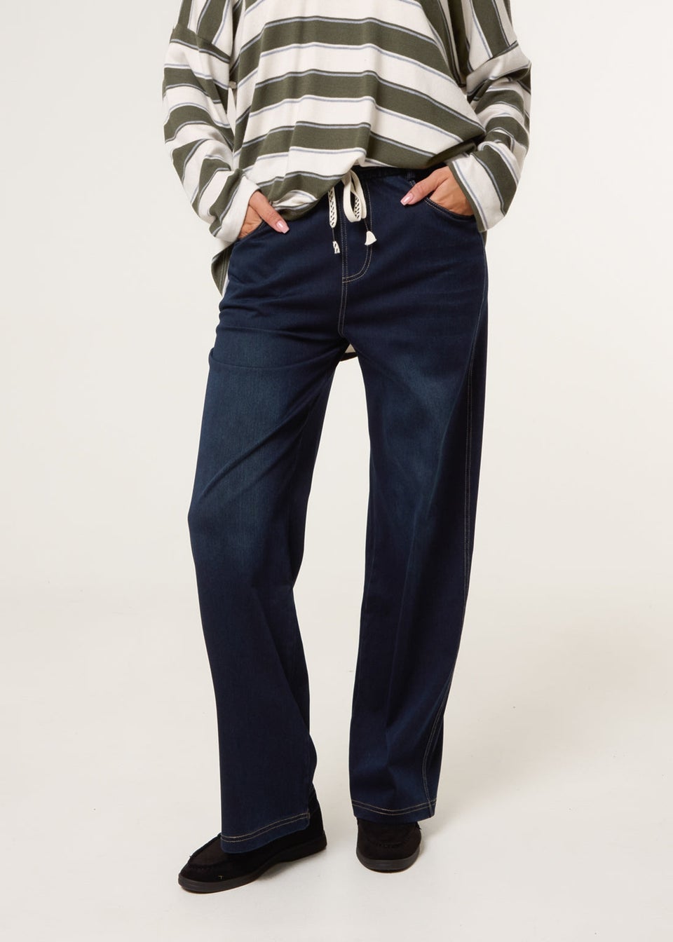 Blue Vanilla Navy Elasticated Waist Jeans With Tie