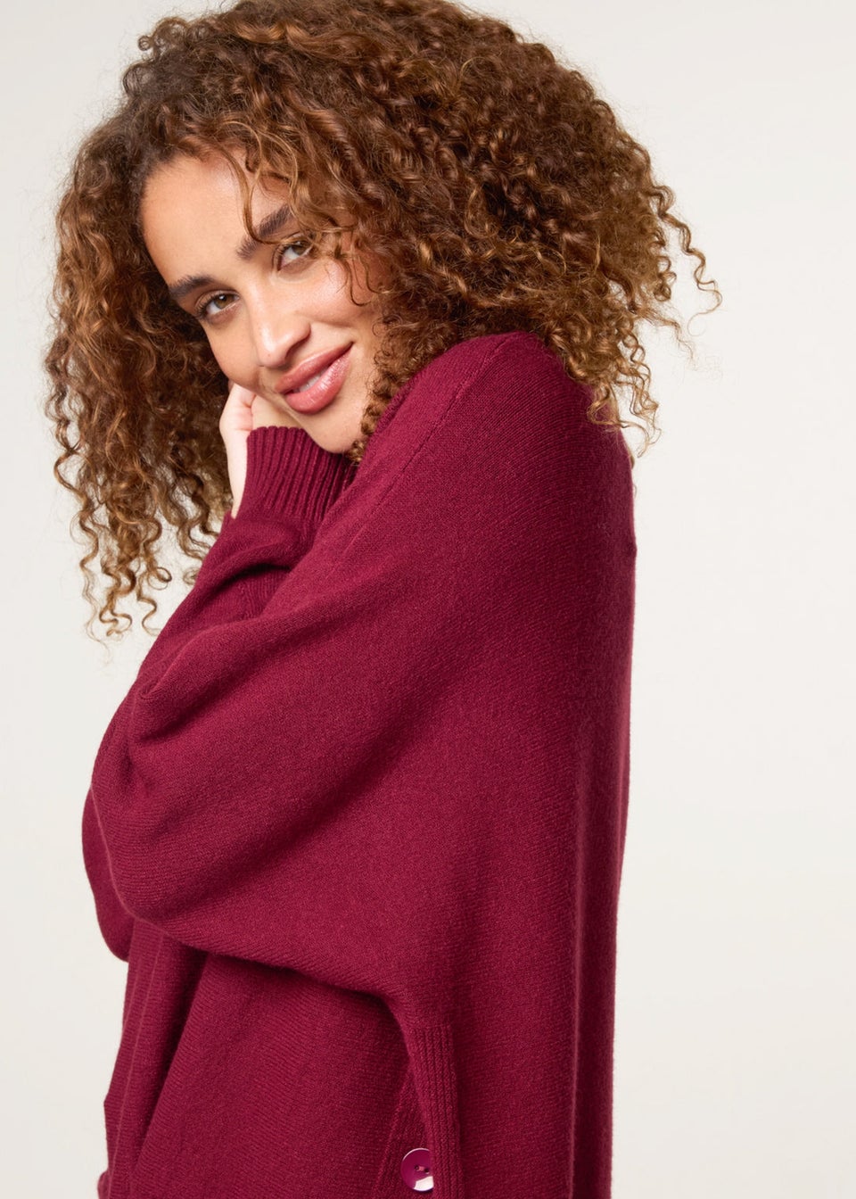 Blue Vanilla Burgundy Pocket Slash Neck Jumper