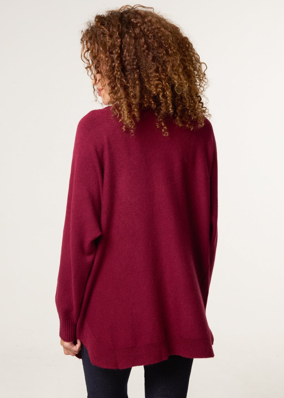 Blue Vanilla Burgundy Pocket Slash Neck Jumper