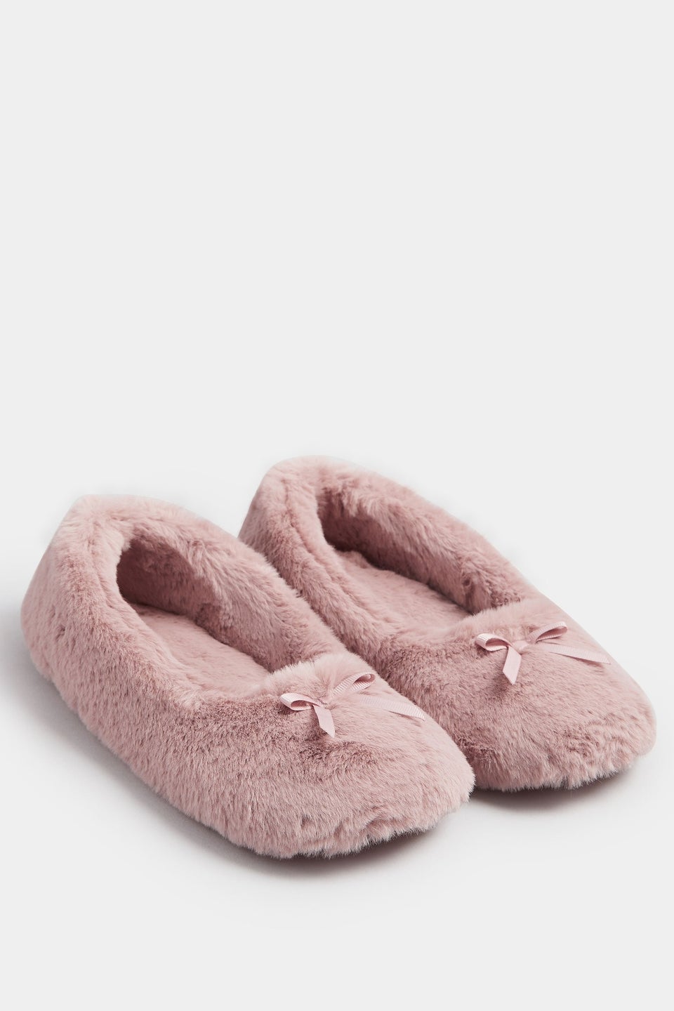 Yours Pink Plush Bow Front Ballet Slippers