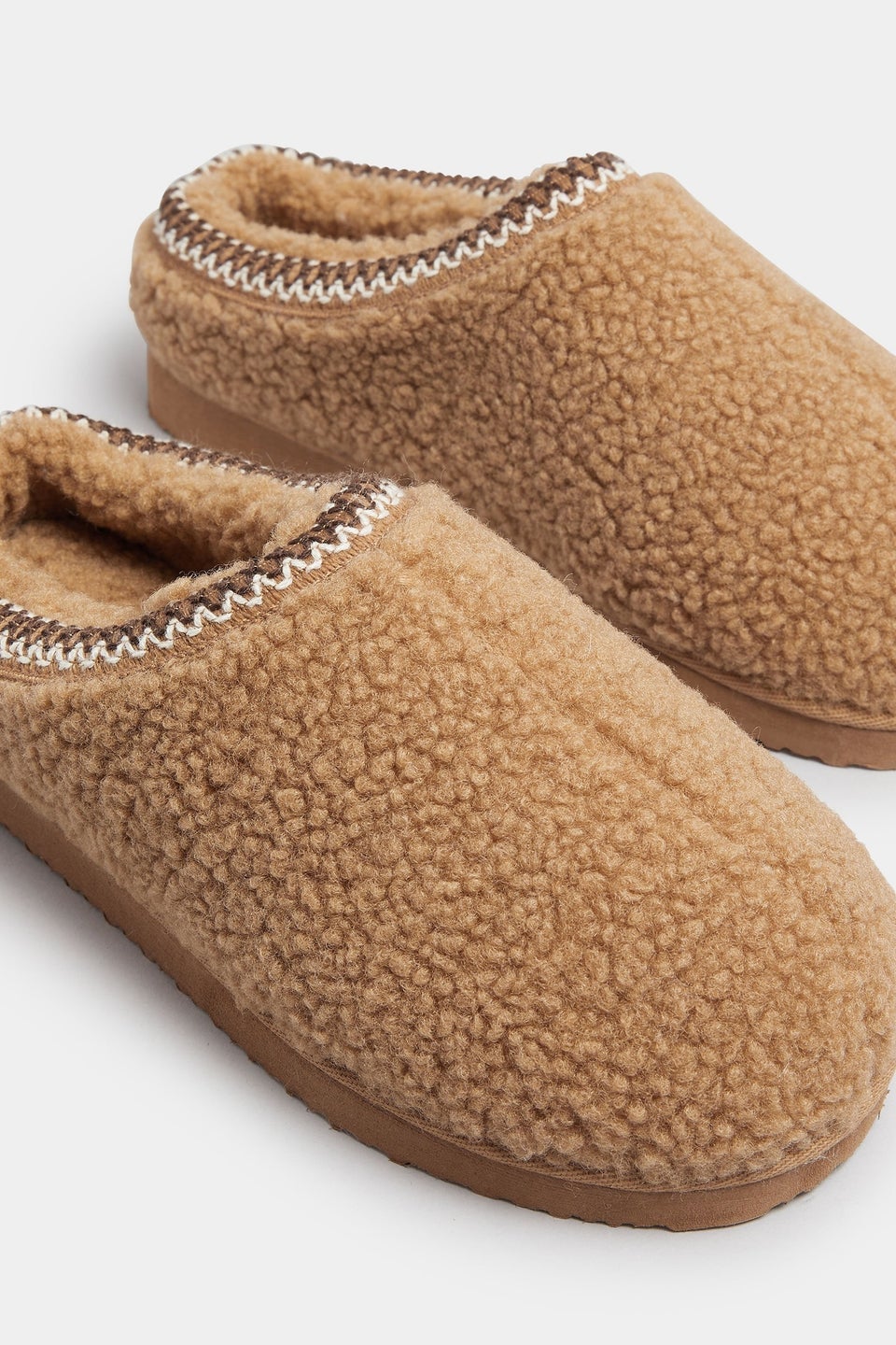 Yours Tan Brown Borg Stitch Mules