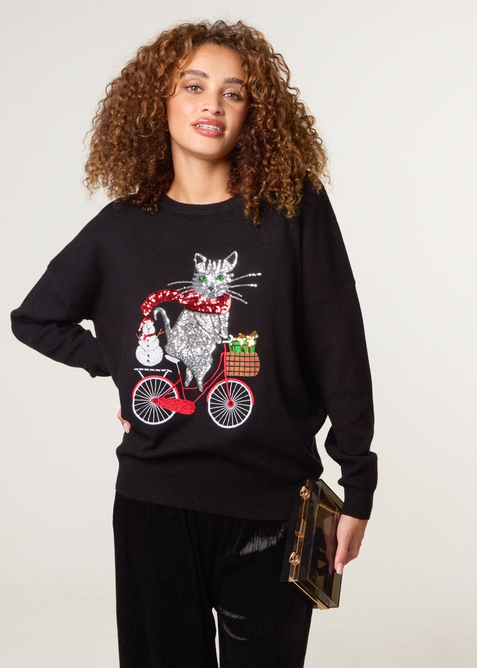 Blue Vanilla Black Christmas Cat On A Bike Jumper