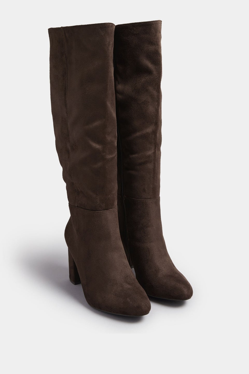 Yours Chocolate Brown Faux Suede Heeled Knee High Boot In Extra Wide EEE Fit