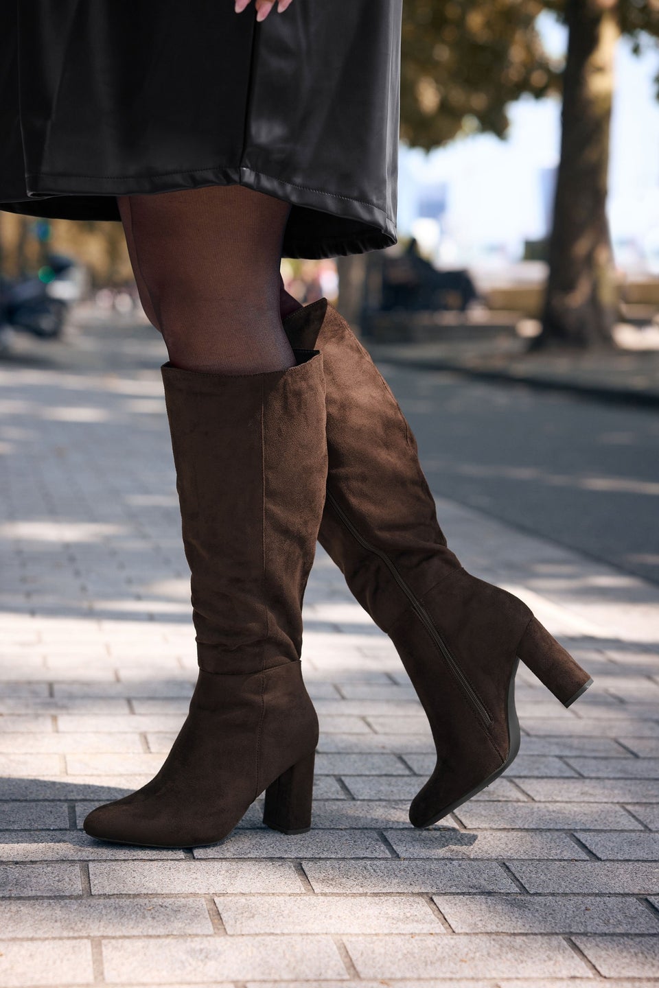 Yours Chocolate Brown Faux Suede Heeled Knee High Boot In Extra Wide EEE Fit