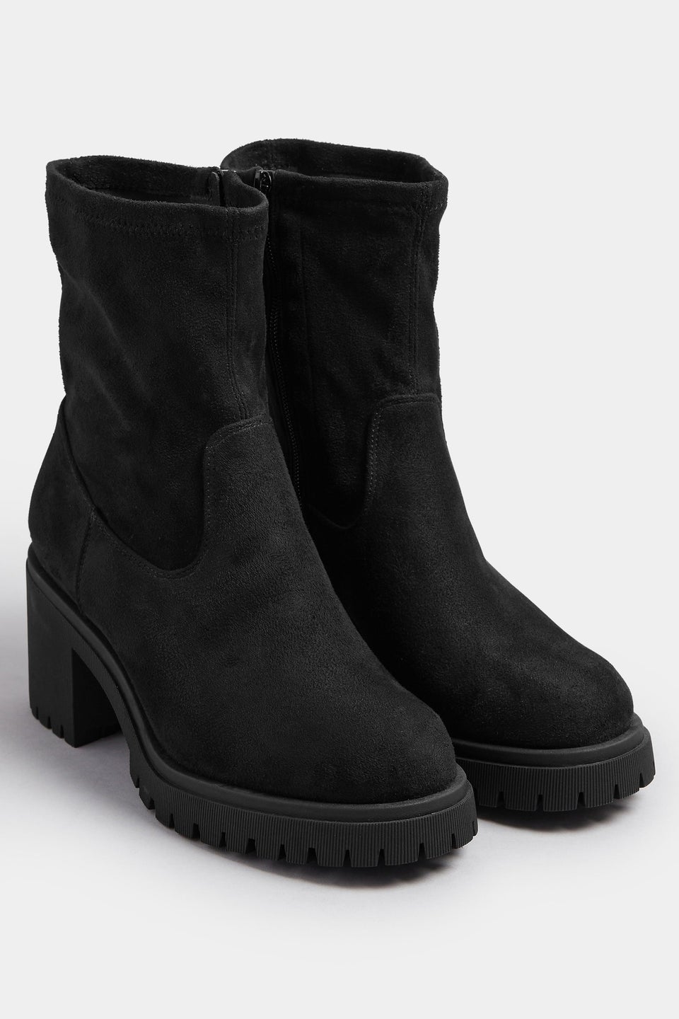 Yours Black Faux Suede Stretch Sock Boots In Extra Wide EEE Fit