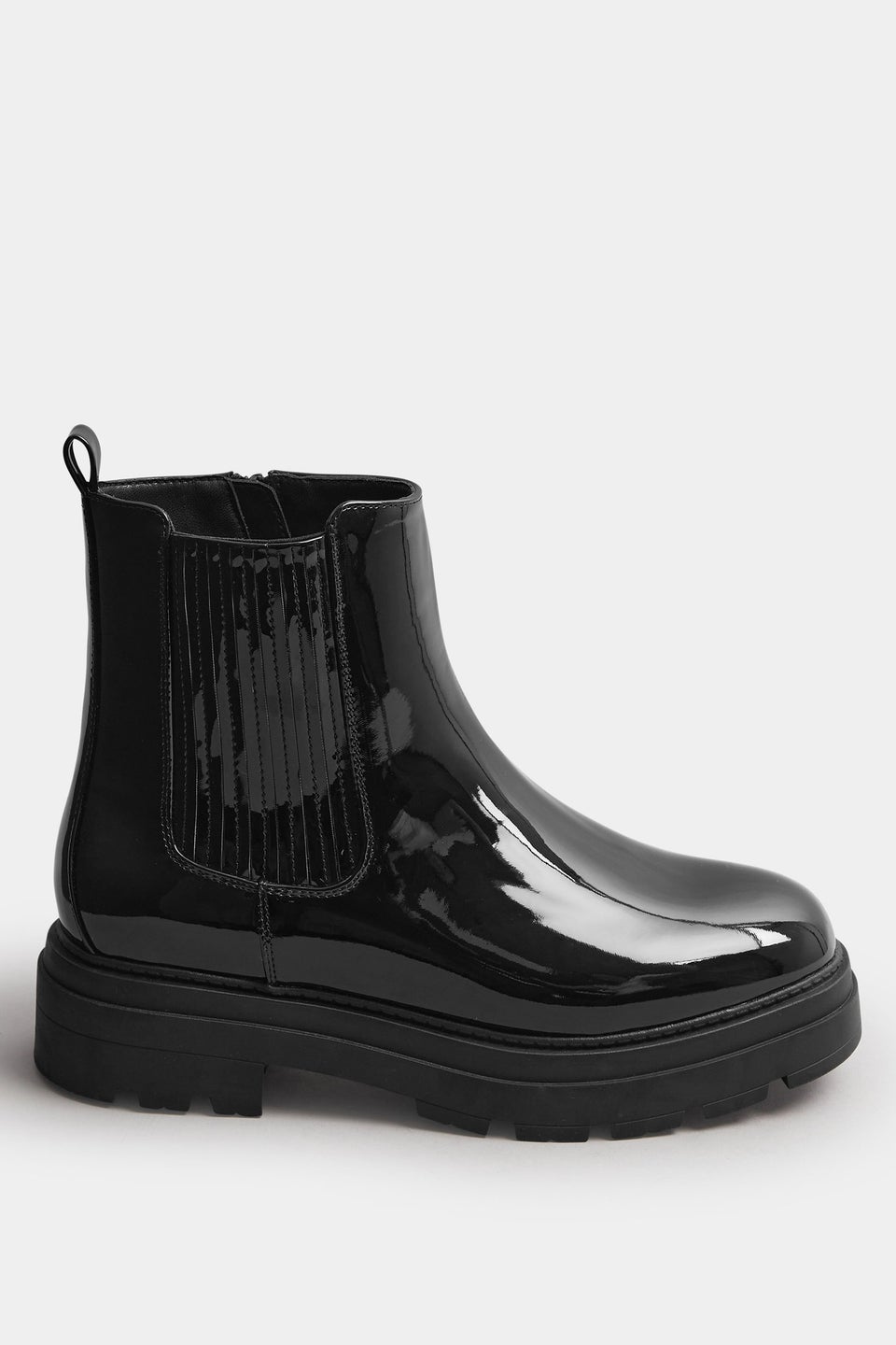 Yours Black Patent Chunky Chealsea Boots In Extra Wide EEE Fit