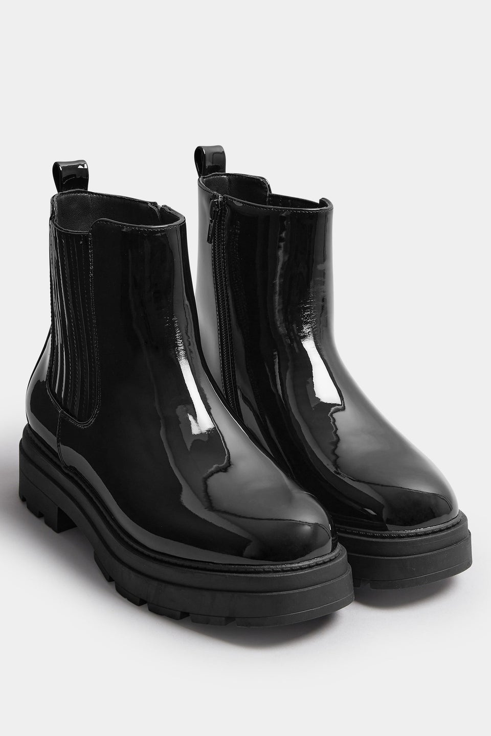 Yours Black Patent Chunky Chealsea Boots In Extra Wide EEE Fit
