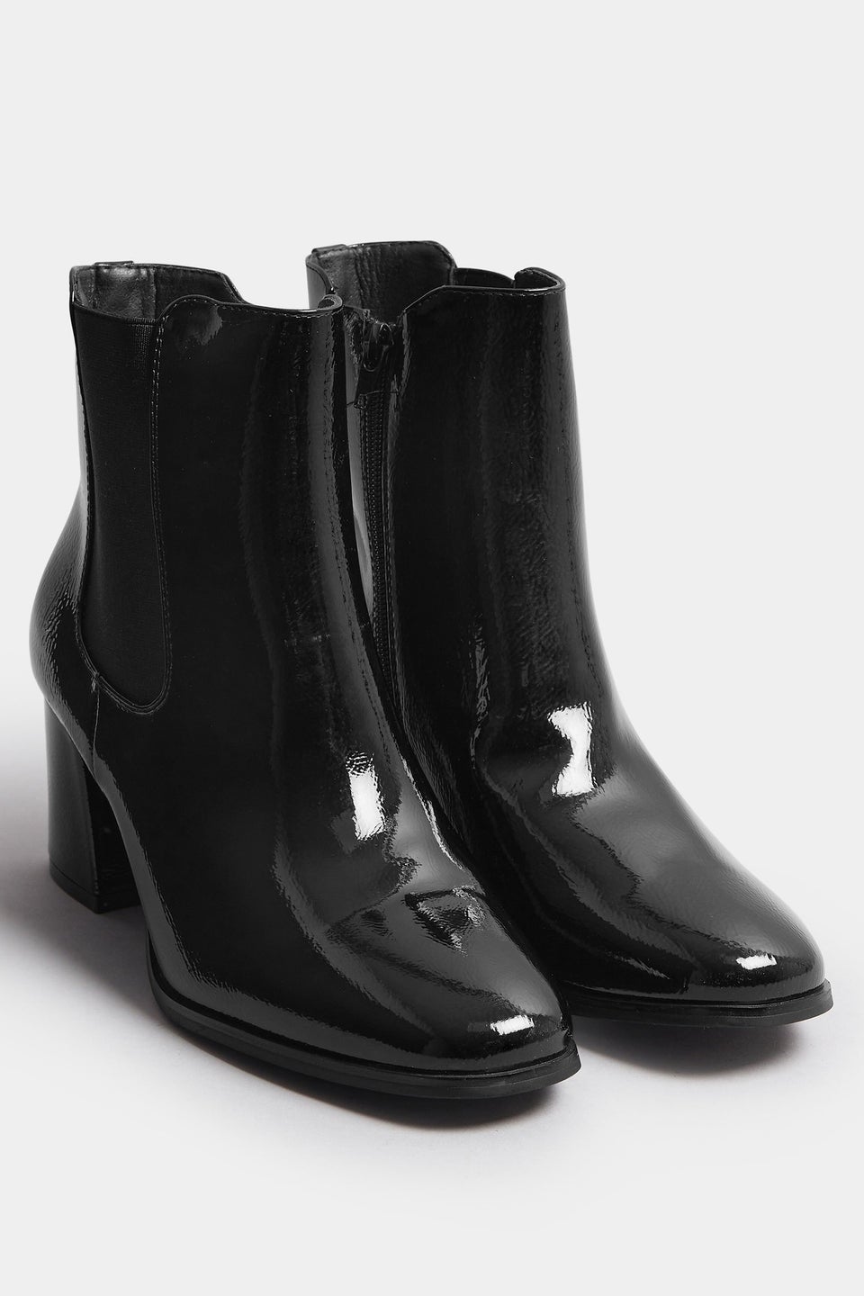 Yours Black Patent Block Heel Chelsea Boots In Wide E Fit