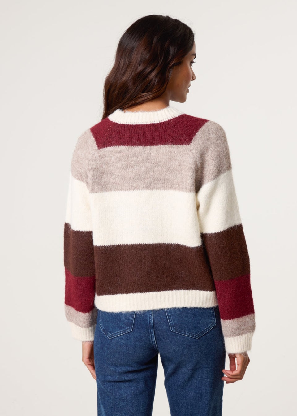 Blue Vanilla Ivory Multi Coloured Striped Cardigan With Flower Buttons