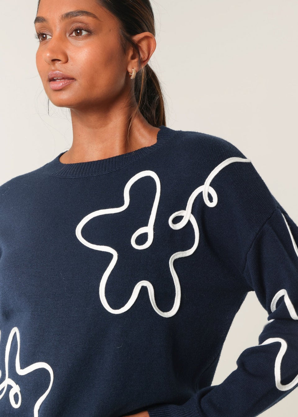 Blue Vanilla Navy Floral Pattern Sweater