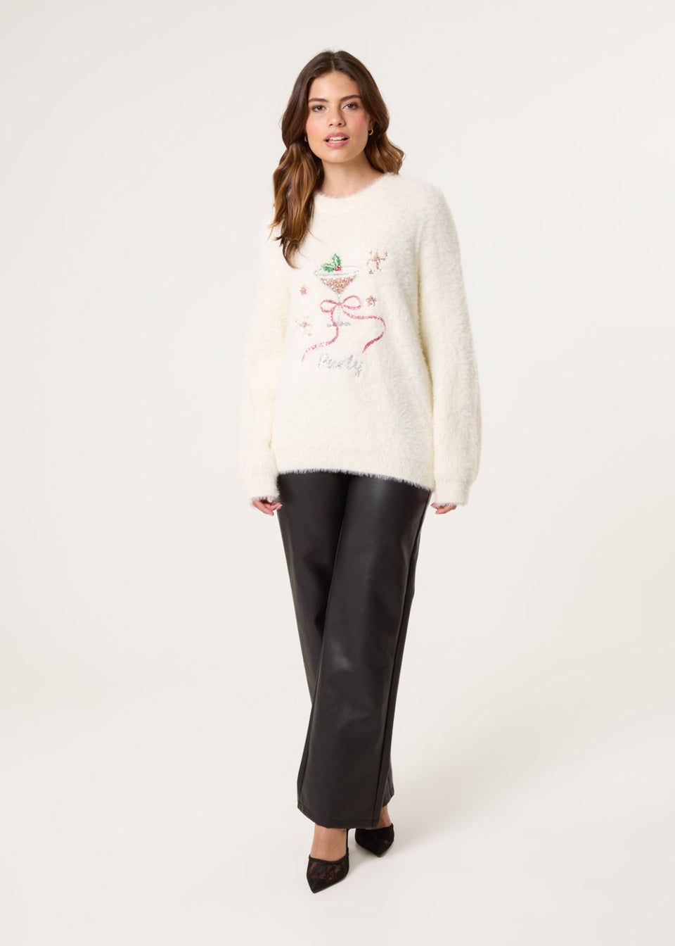 Blue Vanilla Ivory Christmas Cocktail Sequin Jumper