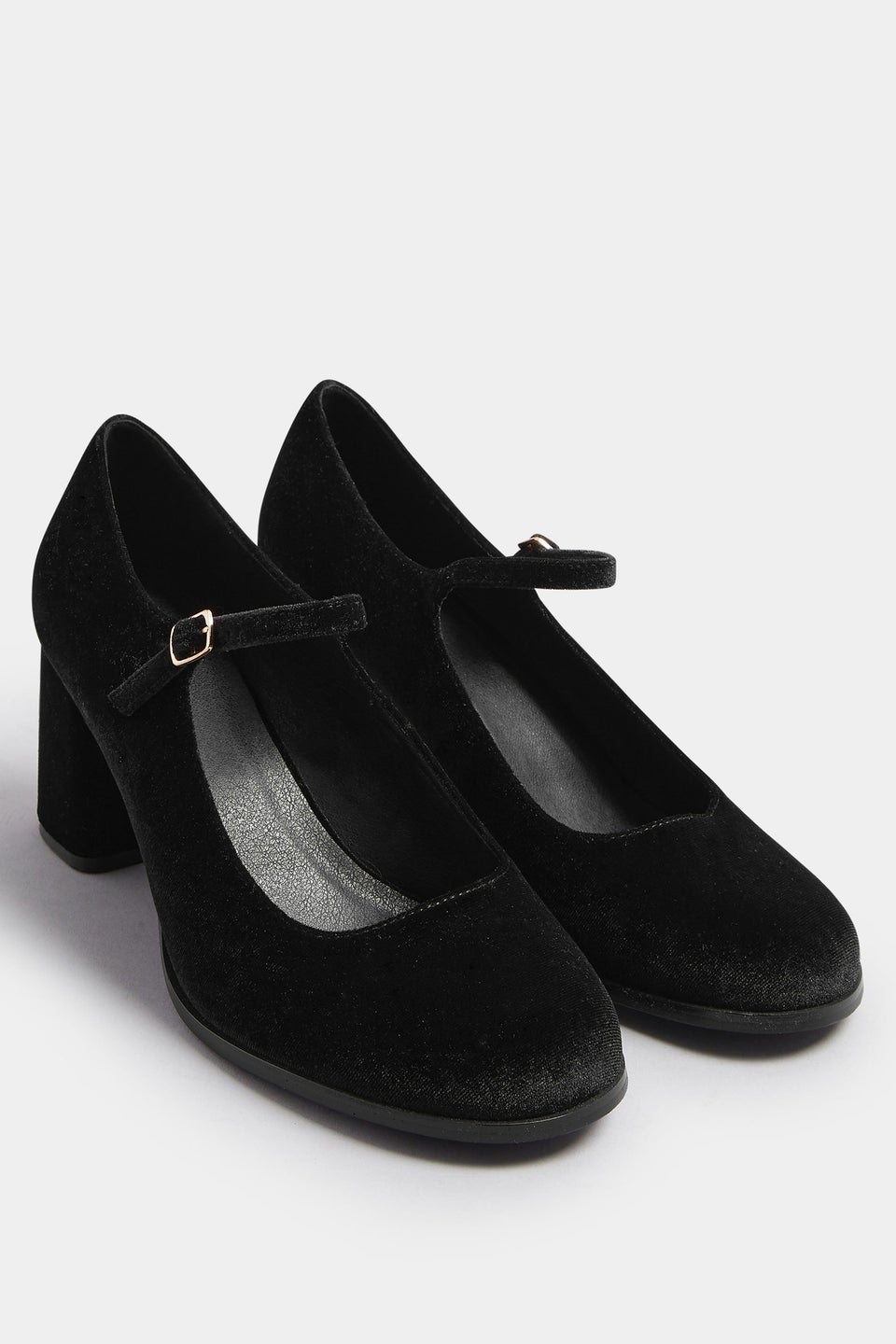 Yours Black Velvet Mary Jane Block Heels In Extra Wide EEE Fit