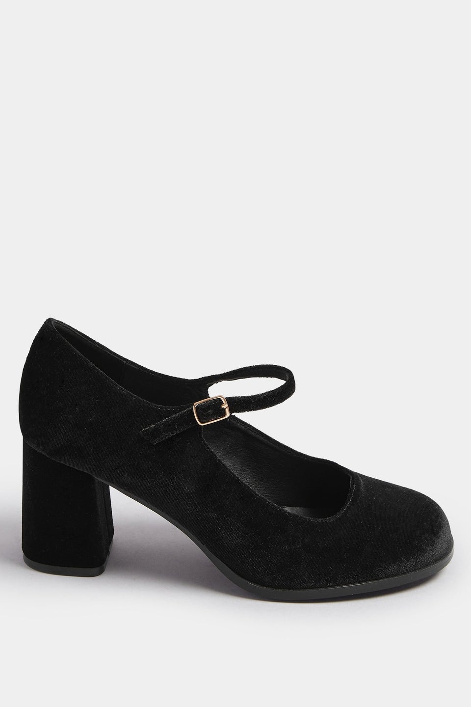 Yours Black Velvet Mary Jane Block Heels In Extra Wide EEE Fit