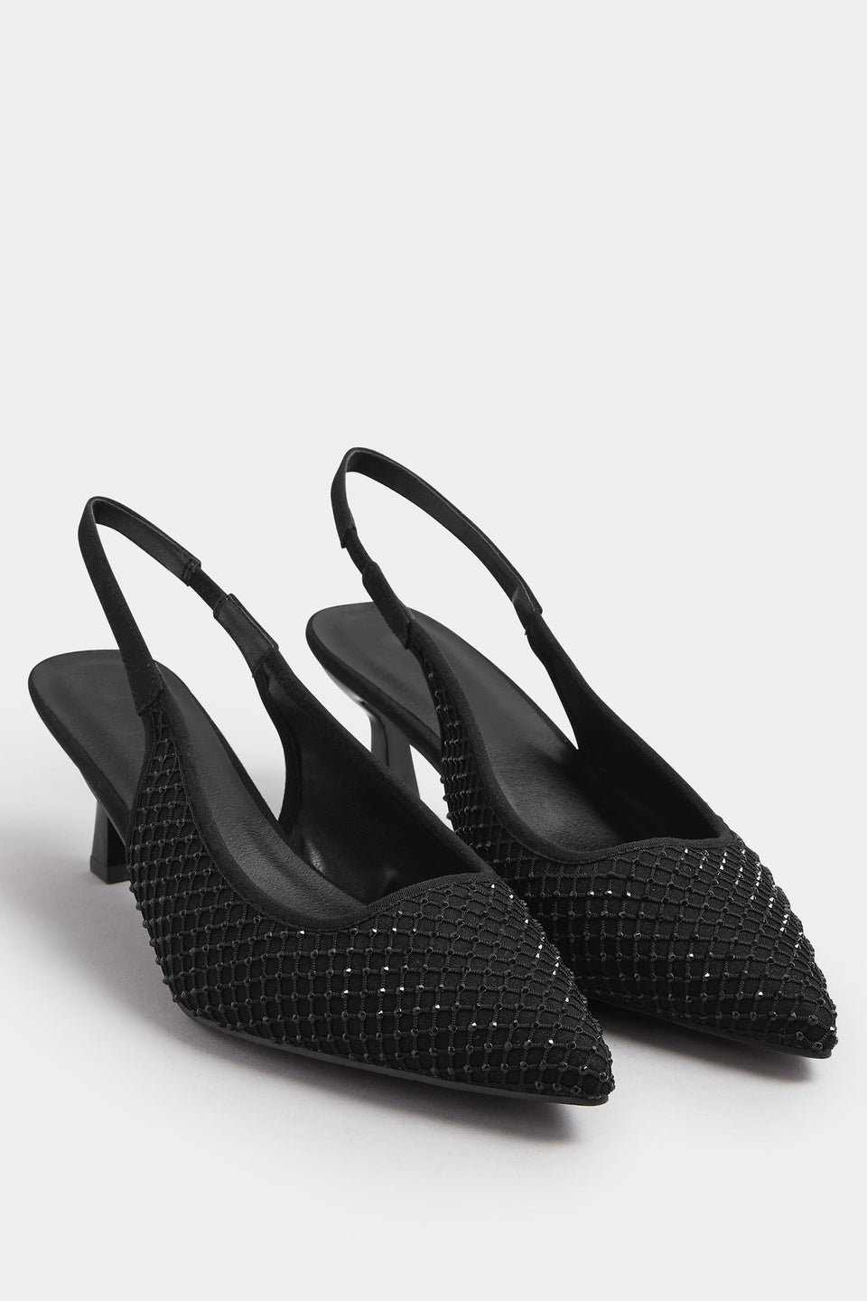Yours Black Diamante Slingback Court Shoes In Extra Wide EEE Fit