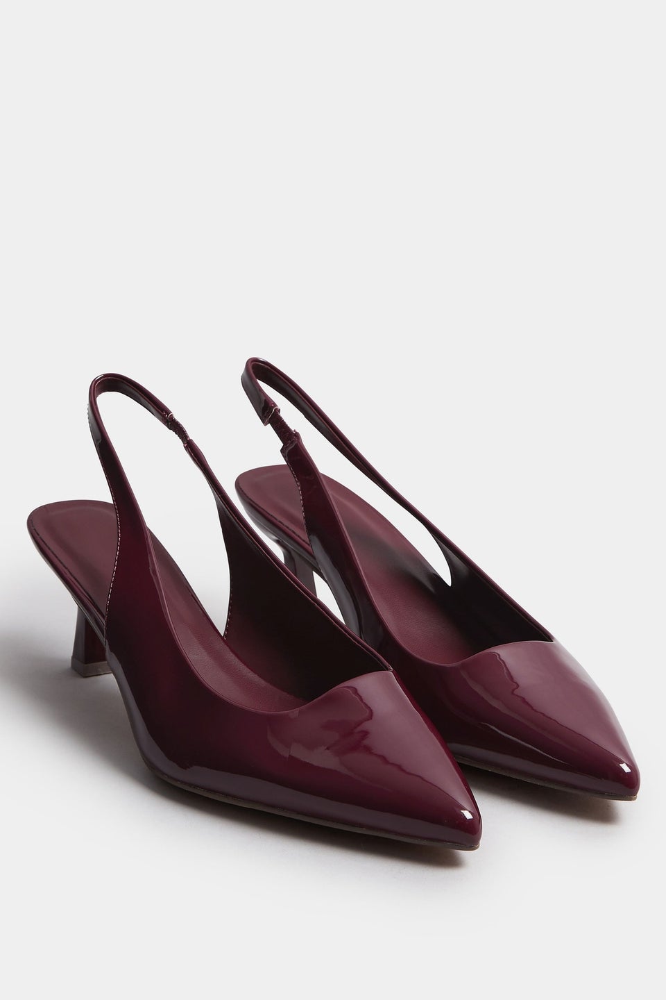 Yours Burgundy Red Patent Slingback Kitten Heels In Extra Wide EEE Fit