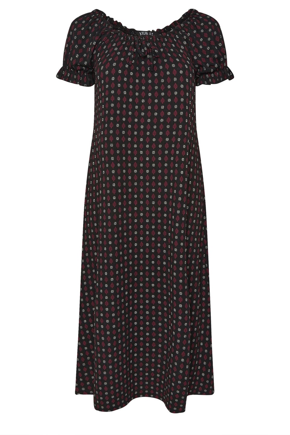 Yours Curve Black Ditsy Textured Milkmaid Dress