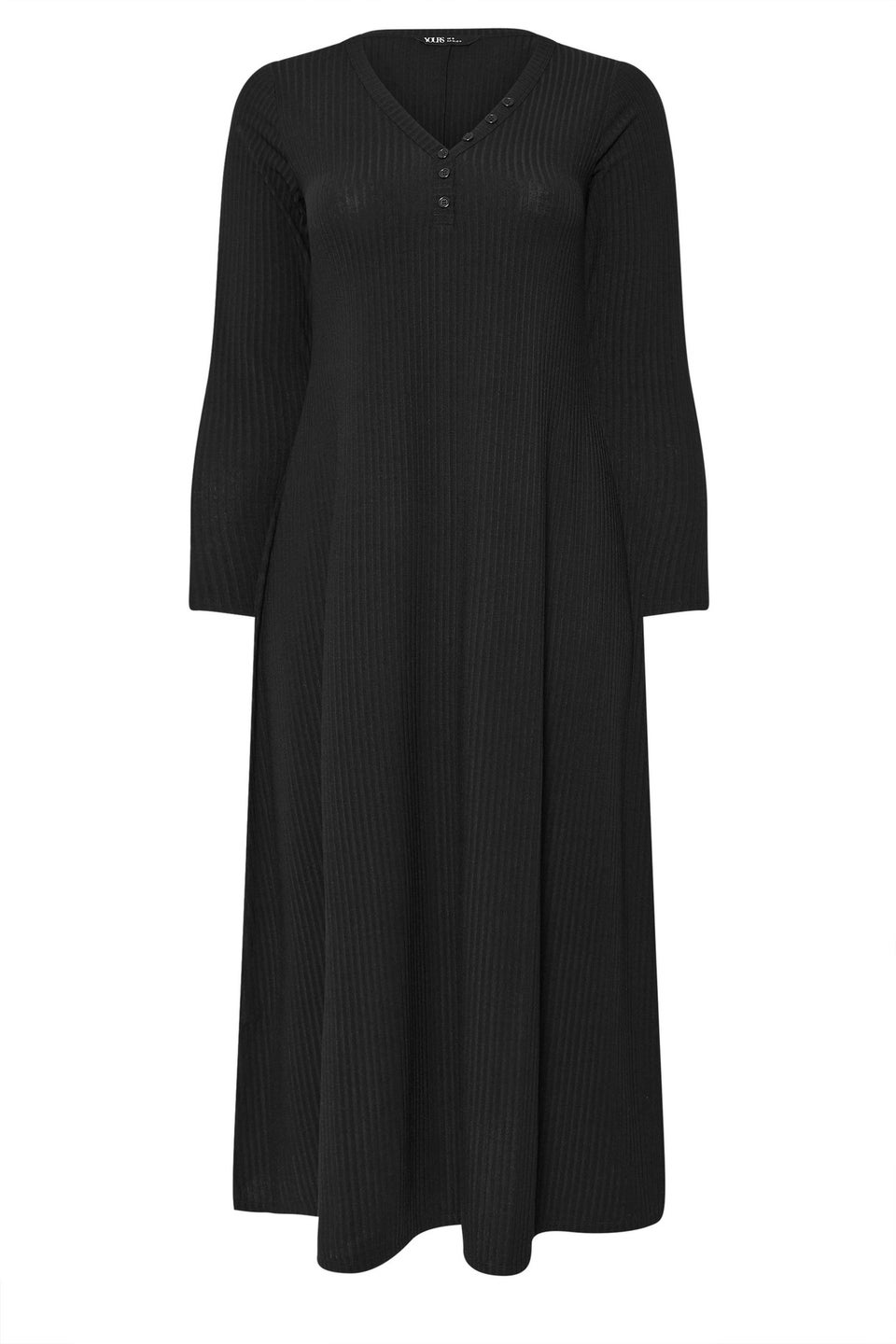 Yours Curve Black Ribbed Henley Maxi Dress