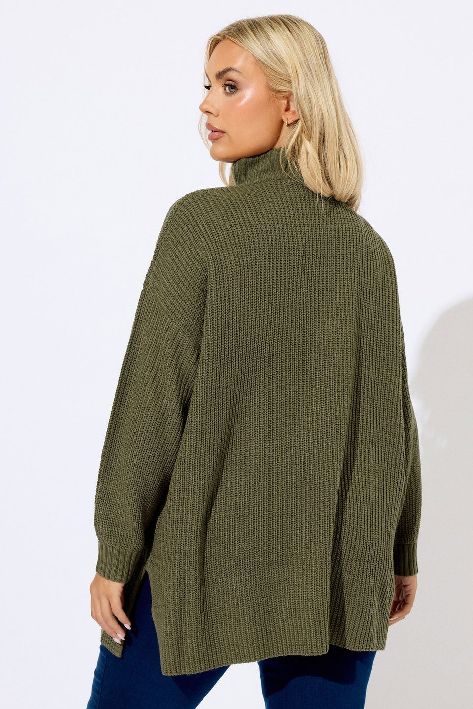 Yours Curve Khaki Green Quarter Zip Jumper