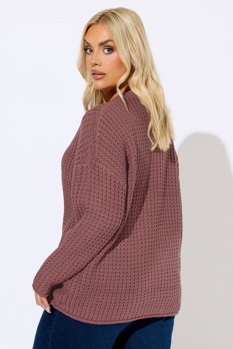 Yours Curve Pink Waffle Knit Jumper