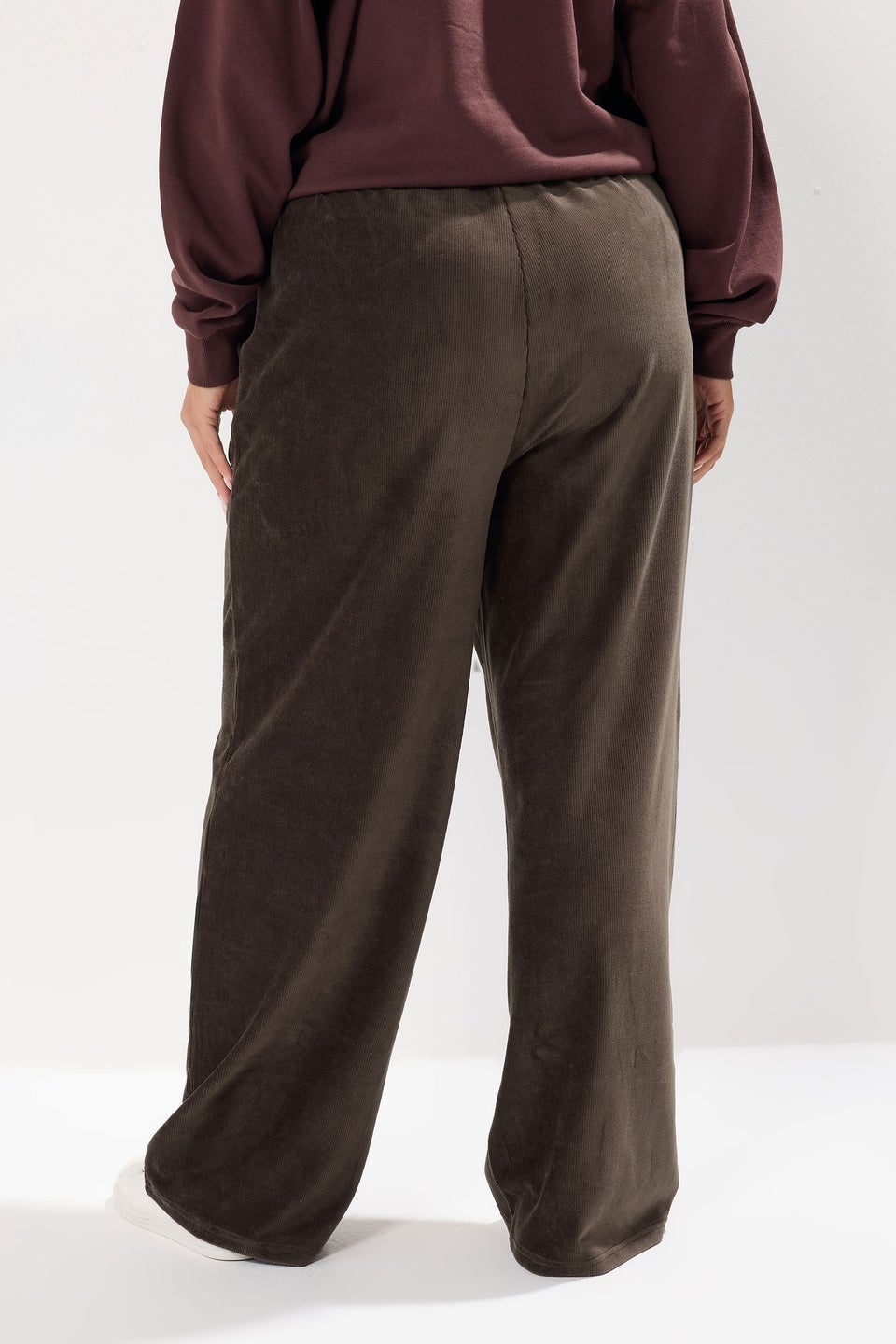 Yours Curve Brown Cord Drawstring Wide Leg Trousers