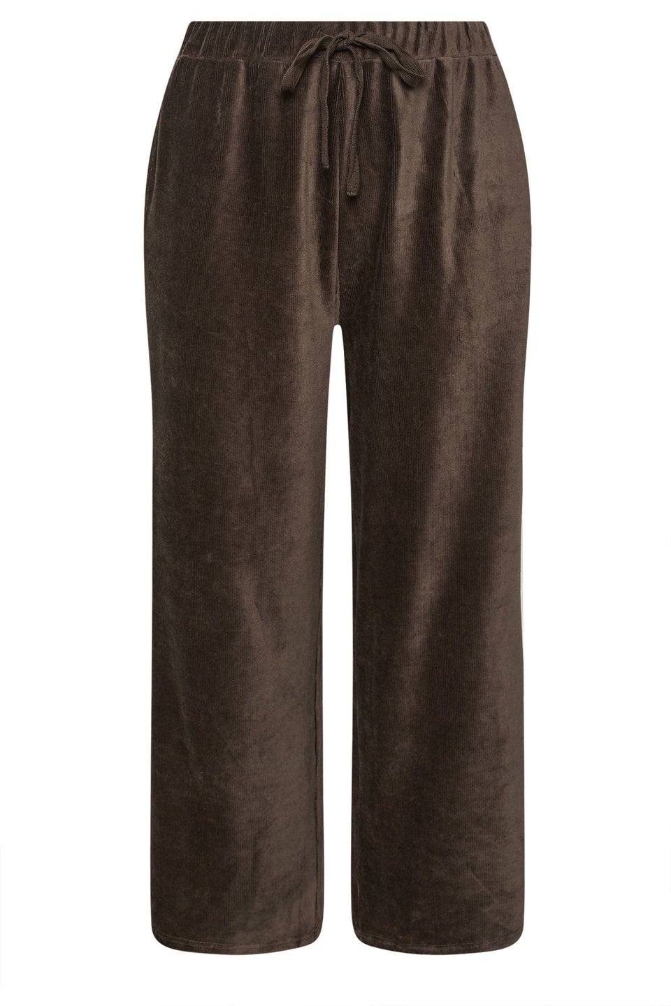 Yours Curve Brown Cord Drawstring Wide Leg Trousers