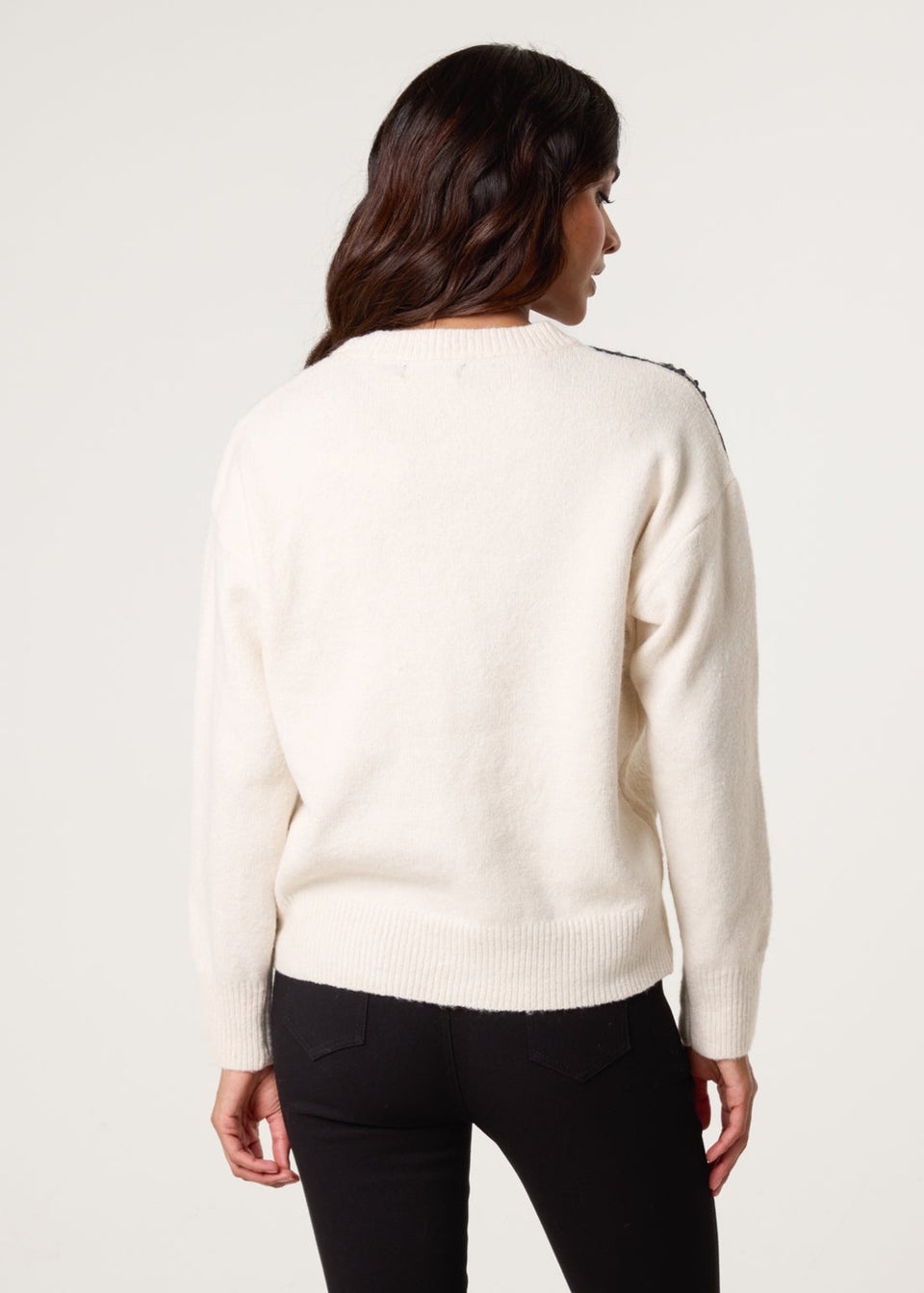 Blue Vanilla Ivory Embroidery Shoulder Detailing Jumper