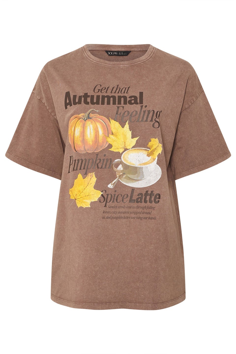 Yours Curve Brown Autumnal Print Relaxed T-Shirt