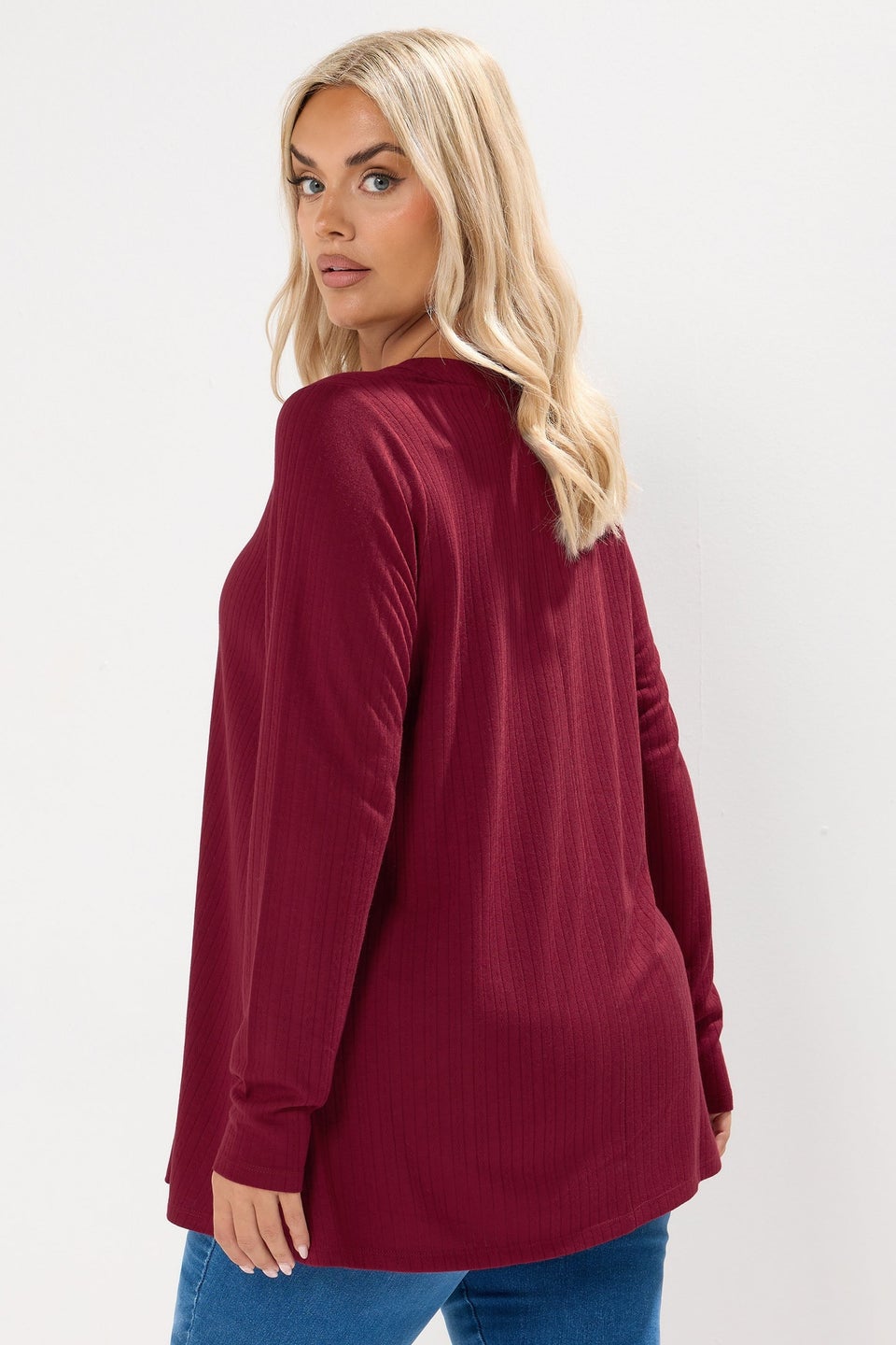 Yours Curve Burgundy Red Henley Swing Top