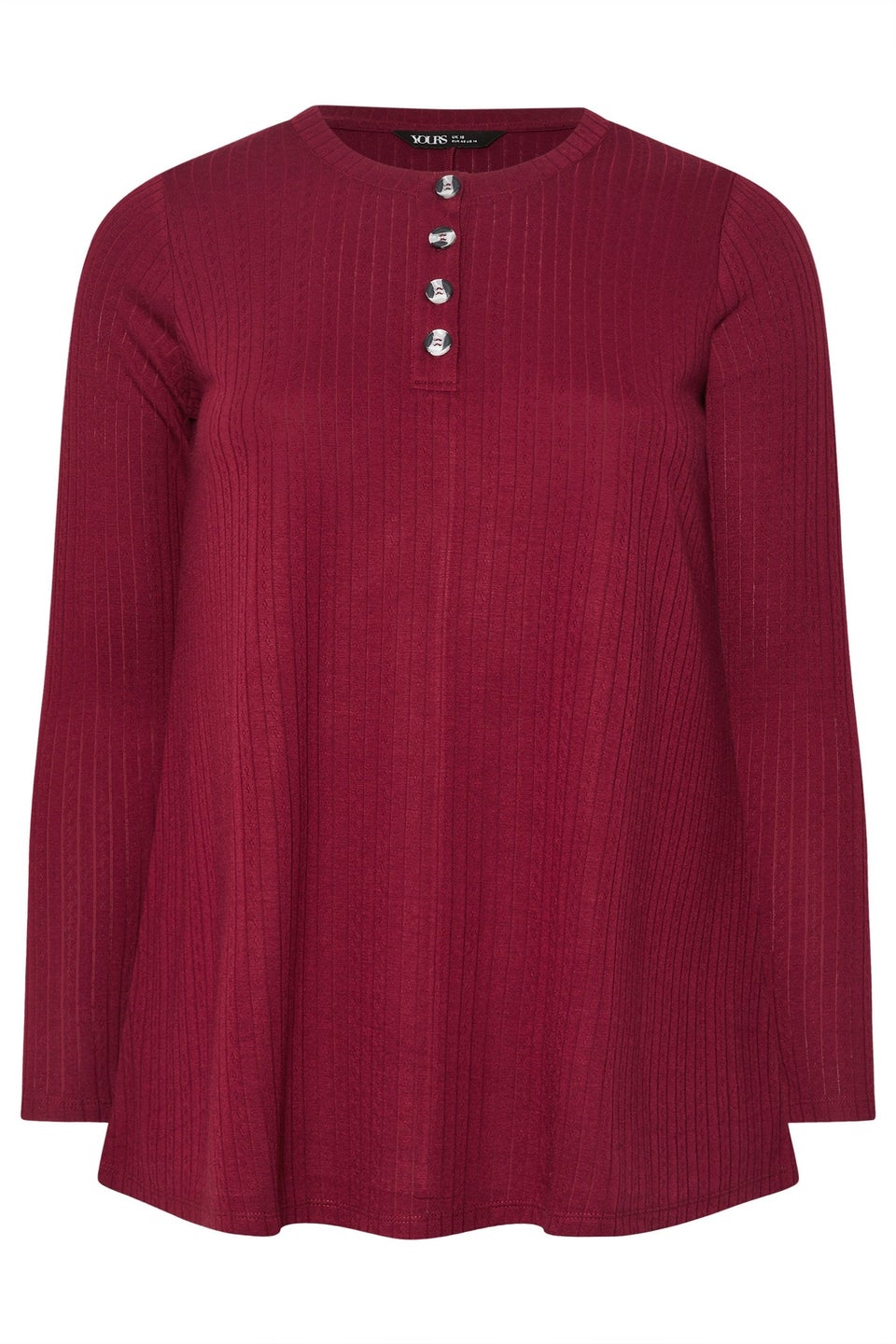 Yours Curve Burgundy Red Henley Swing Top