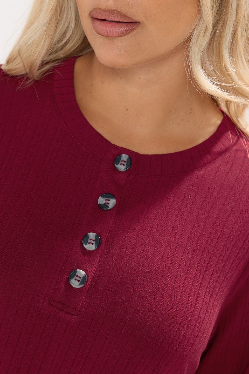 Yours Curve Burgundy Red Henley Swing Top