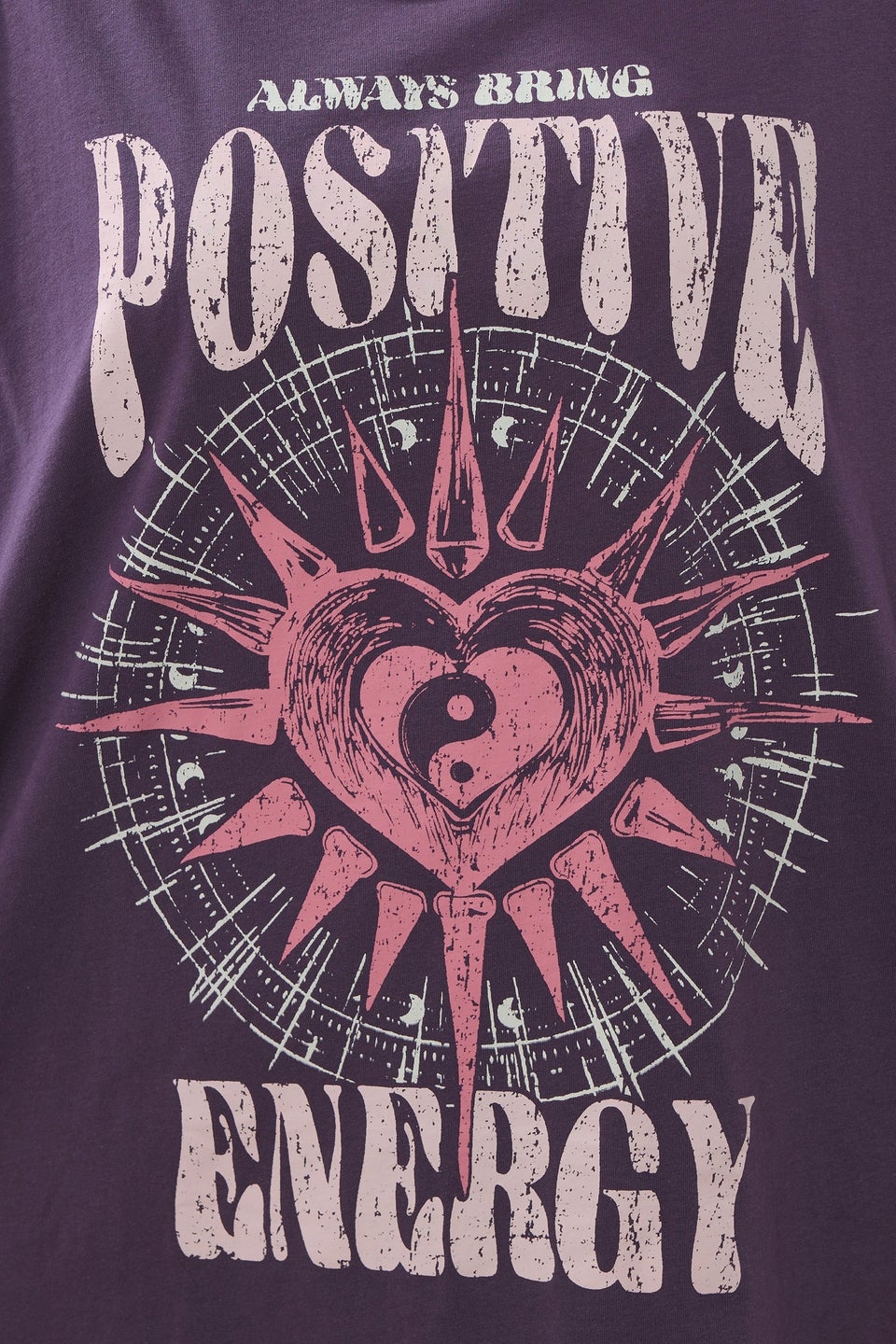 Yours Curve Purple Acid Wash 'Positive Energy' Oversized T-Shirt