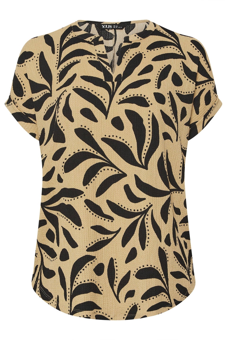 Yours Curve Natural Brown Leaf Print Textured Top