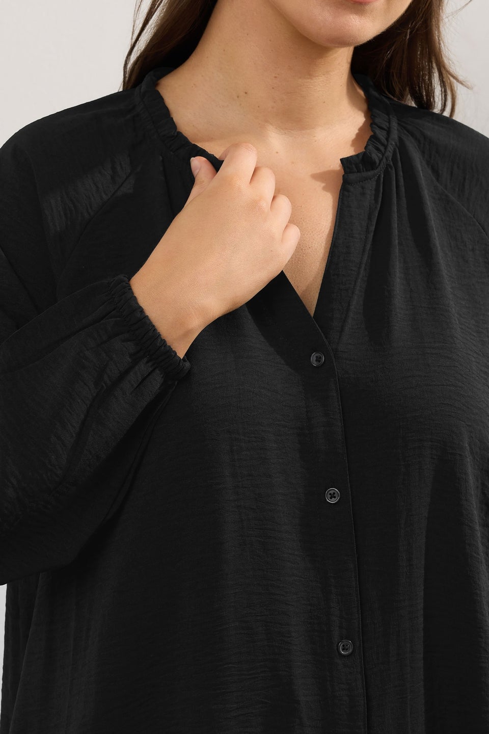 Yours Curve Black Frill Neck Blouse
