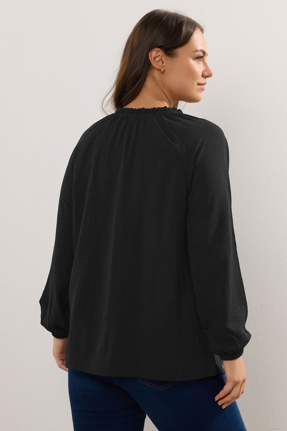 Yours Curve Black Frill Neck Blouse