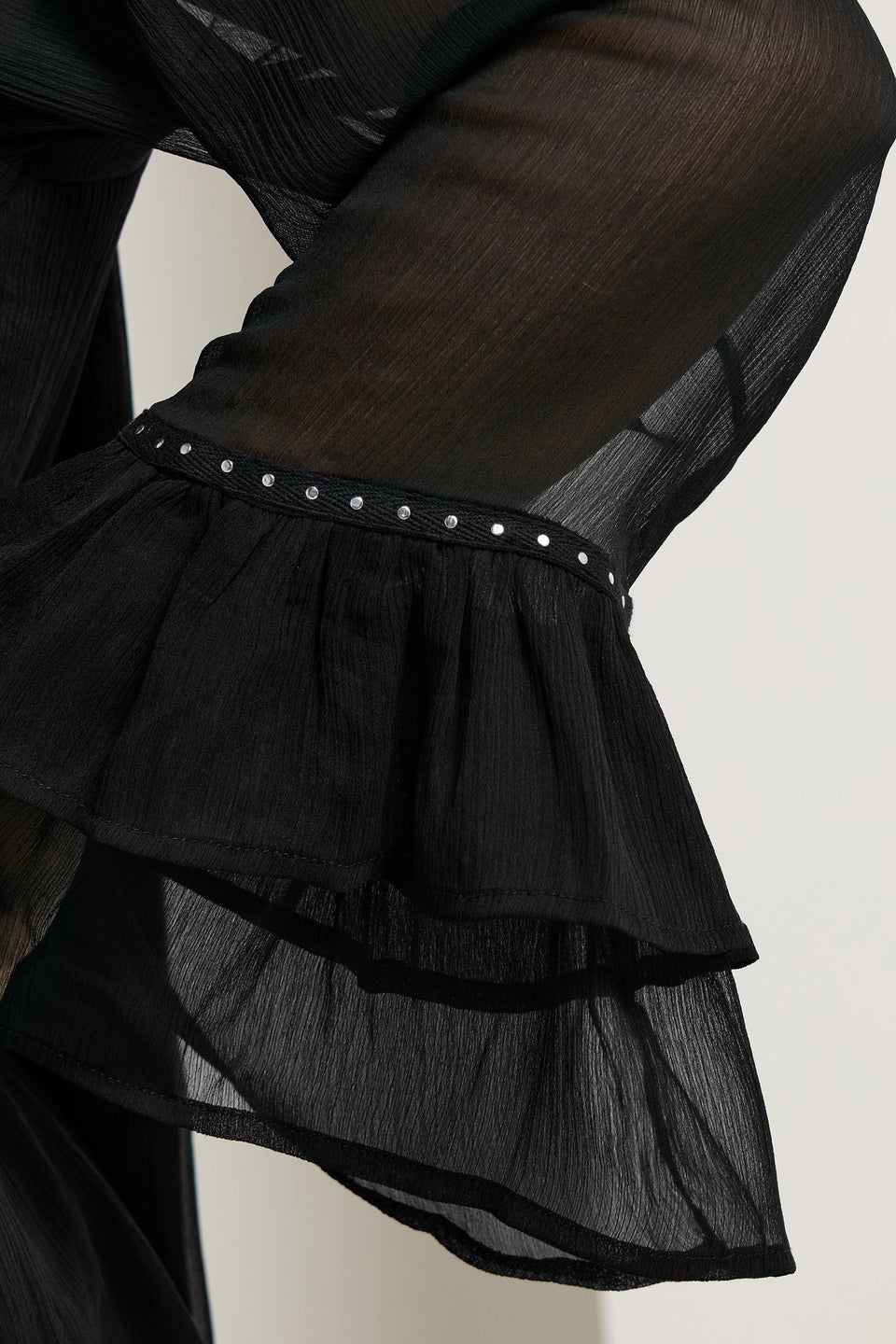Yours Curve Black Ruffle Sleeve Stud Top